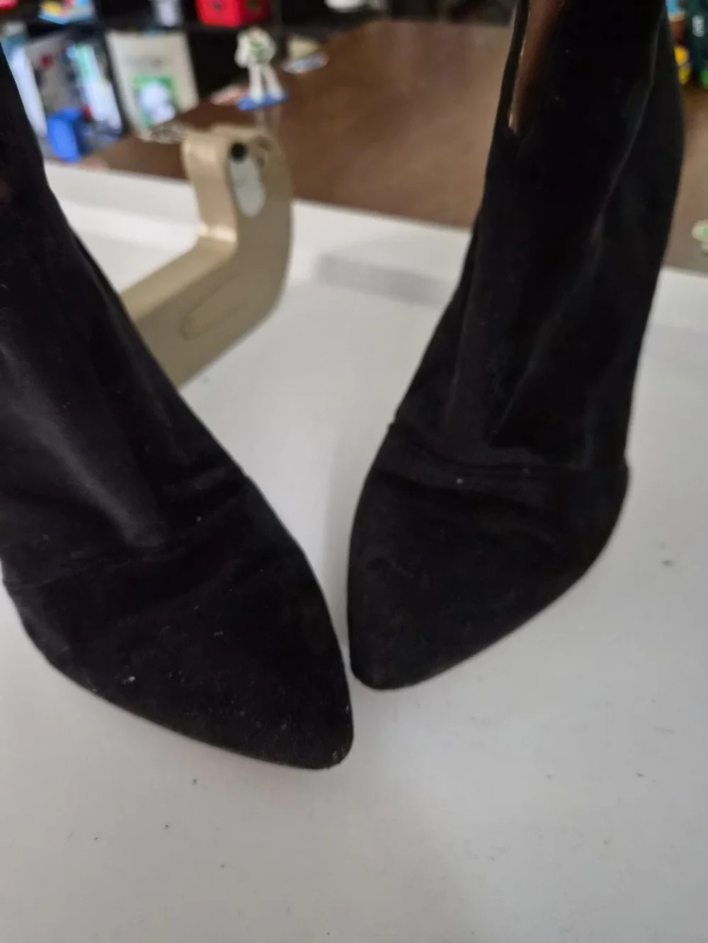 Women's Black Suede Pointed Toe Ankle Booties with Side Zip
